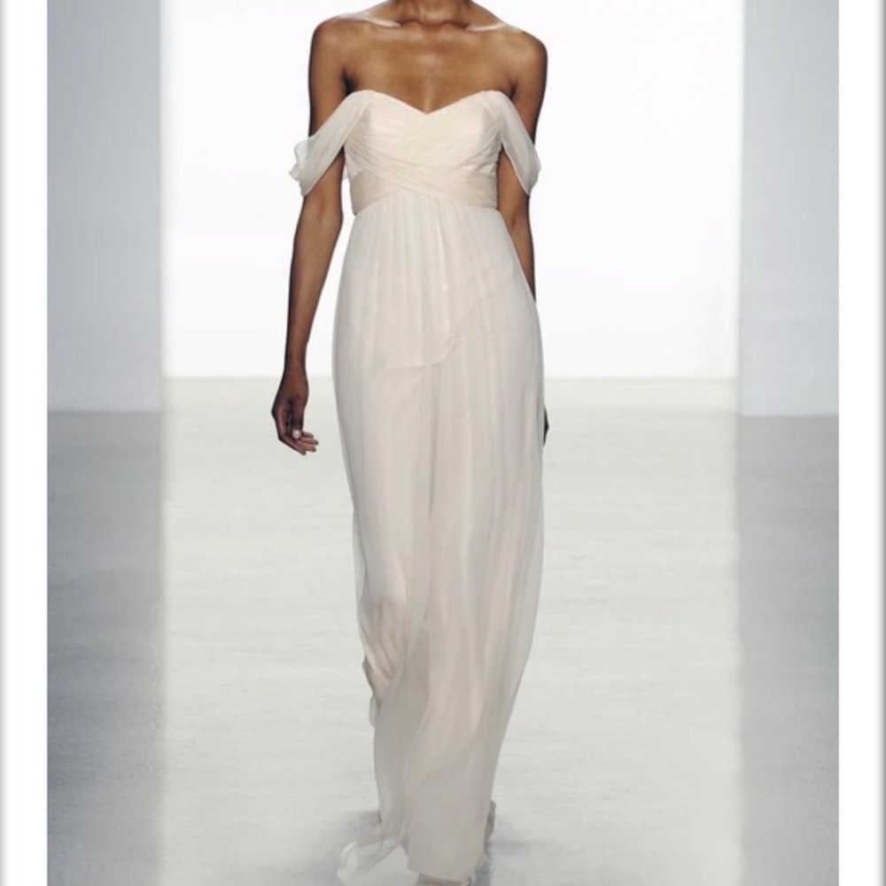 New Amsale Chiffon Sweatheart Neck Purple Pleated Long Bridesmaid Dress P4475